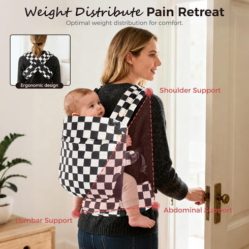 MOCKPOSE 100% Carrier,3 Ergonomic,Cozy 7-40lbs,Checkerboard Baby Carrier Newborn to Toddler- Pure Cotton Double-Side