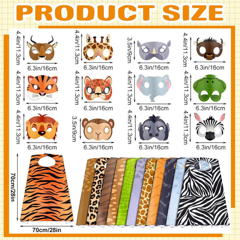 12 Set Safari Animal Mask and Capes | Kids Jungle Safari Theme Party Favors | Cosplay Wild Birthday Decorations
