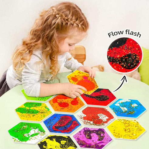 Set 12 Onyoloy Liquid Sensory Soft Gel Toys - of - Hexagonal Sensory Fidget Toys, Water Sensory Toys for Nursery