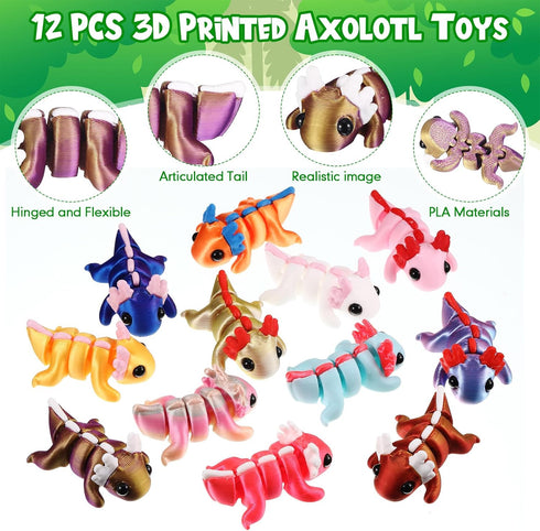 Honoson 24 3D 3D Pcs Printed Axolotl Fidget Toy Printed Small Animal Toy Flexible Cute Articulating Pet Stress Relief