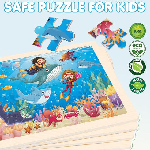 3 4 5 4 Pack 24 Wooden Animals Puzzles for Kids Age Year Old, Pcs Montessori Toddler Jigsaw Puzzles for Girl boy