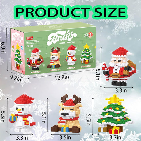 Christmas Building Blocks Sets 4 in 1, Compatible for Lego Micro Blocks, Holiday Present for Kids