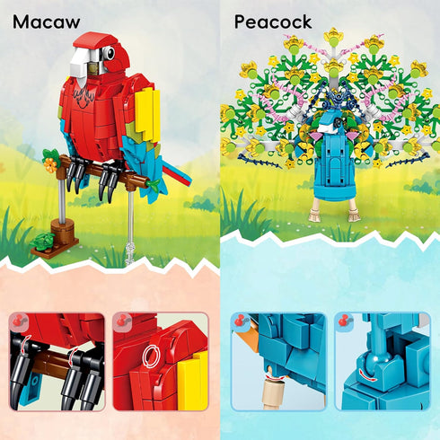 Oichy Bird Animals Building Block Set, 6 Pack Animal Figures Building Toy, Creative Party Favors for Kids Ages 6+