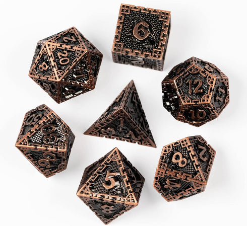 UDIXI 7-Die Metal Dice Set, Polyhedral DND Dice for Role Playing and Tabletop Games (Ancient Copper)