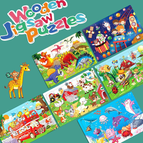 Wooden Jigsaw Puzzles for Kids Ages 3-5 - 30 Piece Colorful Educational Puzzles for Boys and Girls