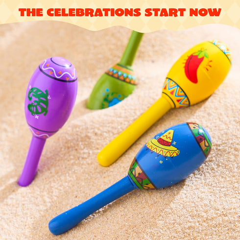 JOYIN Cinco De Mayo 6 PCS Mini Wooden Maracas for Kids, Mexican Fiesta Party Favors and Noisemakers