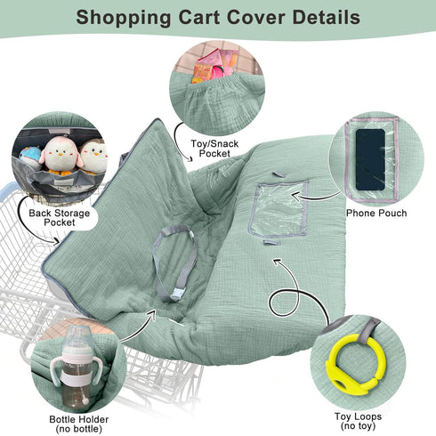 Muslin Shopping Cart Cover for Baby Soft & Breathable High Chair Covers for Restaurant Seat Grocery Cart Cover