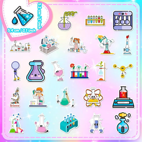 50 Pcs Funny Laboratory Science Stickers for Kids, Teens, Students, Waterproof Vinyl Stickers for Science Classroom
