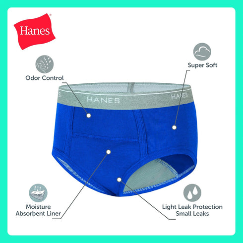 Multi-pack Hanes Boys' Potty Training Underwear, Light Leaks Toddler Cotton Briefs and Boxer Briefs