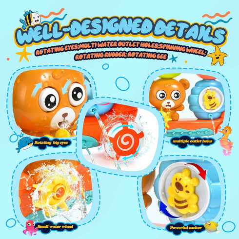 Bath Toys for Toddlers 1-3, Bear Water Tub Toys for Shower Bath Time, Learning Gift for Boys Girls Baby Kids