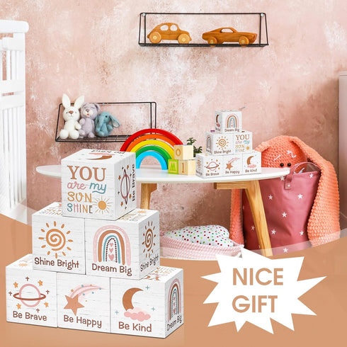 Vertintong 6 1.6 Inch Pcs Inspirational Boho Rainbow Nursery Decor Baby Wooden Blocks Sun Clouds Butterfly Decor