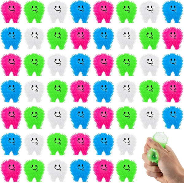 50 Pcs Mini Tooth Toy Fidget Stress Relief Squeezy Toys, 2 Inch Birthday Party School Favors