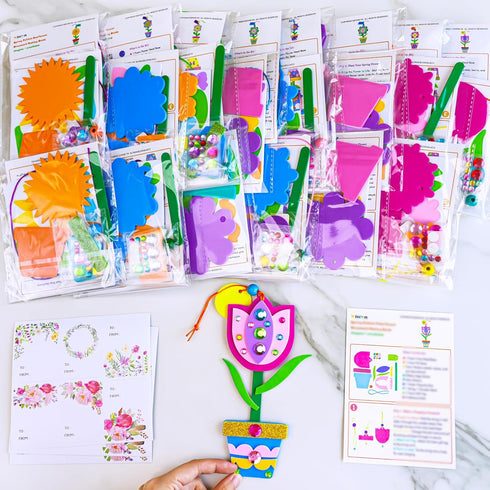 24 Sets Summer Winlyn Potted Flower Craft Kits DIY Potted Flower Ornaments Decorations Tulip Sunflower Foam Stickers