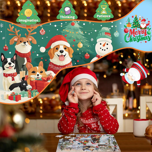 100 4-6 6-8 8-10, 4-8 3-5, Piece Christmas Puzzles for Kids Ages Christmas Dogs Jigsaw Puzzles for Ages Educational