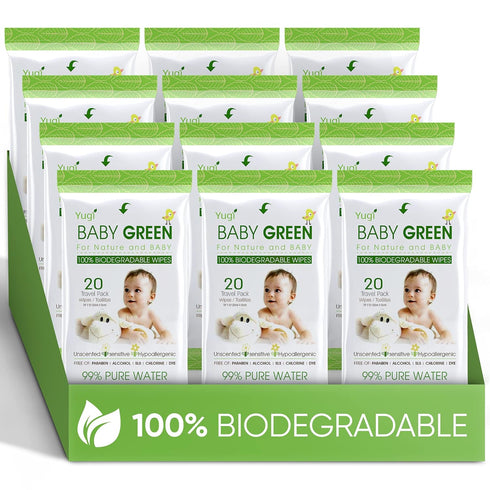 Baby Green Wipes Unscented compostable Organic Biodegradable Travel Pack (12 Packs of