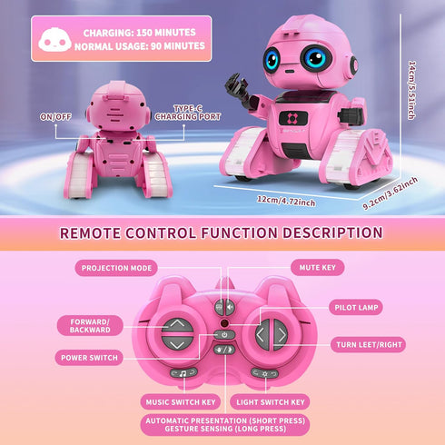 6+ Robot Toys for Boys and Girls, Rechargeable Remote Control Robot with Auto-Demonstration, Light Projection, Dance
