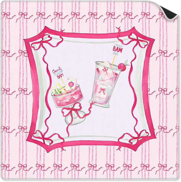 VIIJJUE Coquette Pink Bow Mahjong Mat 31.5 x 31.5 in, Cute Girly Pink