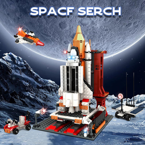 BIZNESMEN 704 Set, 4-in-1 6-12, PCS Space Shuttle Exploration Rocket Launch Center Block STEM Aerospace Rocket Building