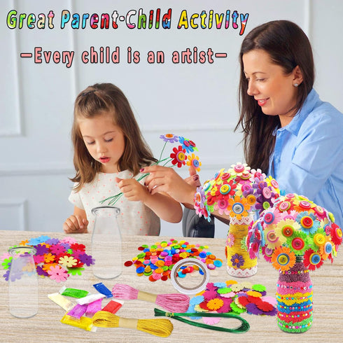 7july 6-10 6 7 8 9 10 Crafts for Girls Ages Make Your Own Flower Bouquet with Buttons and Felt Flowers, Vase Art