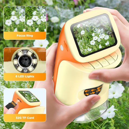 Uarzt 1000X 2.0" 5-12 Kids Microscope, Digital Handheld Microscope w/Slides Full Color Manual, Screen Mini Rechargeable