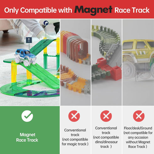 Magnetic Track Cars Replacement Only - Flex Track Race Cars Accessories for Kids Ages 3+, Compatible with Magnetic Car