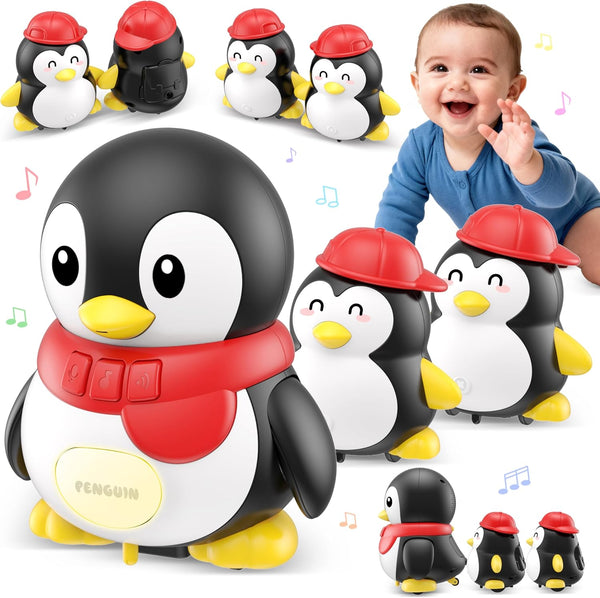 Pobaiyi Baby Toys 6-12 Months Musical Dancing Talking Penguin Tummy Time Toys Set