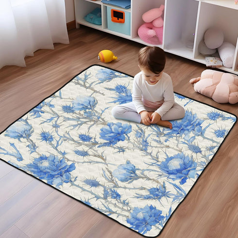 EtherSpher 50'' 50''alfombras Retro Blue White Roses Thistles and Thorns Cute Foldable Baby Girl Play mat for Floor