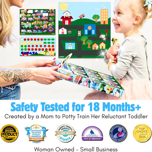 14PC 18M+ Potty Training Reward System - Wooden Stacking Blocks with Car and Truck Themed, Montessori Behavior System