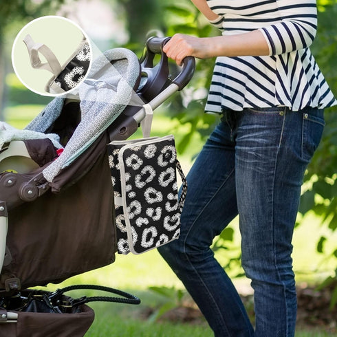 WELLDAY Boho Leopard Portable Diaper Changing Pad - Waterproof Foldable Baby Diaper Changing Pad with Built-in Pillow