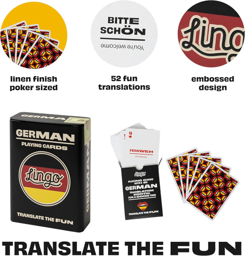 Lingo German Playing Cards in Wayfarer Tin Box - Travel Flashcards for Learning German Vocabulary