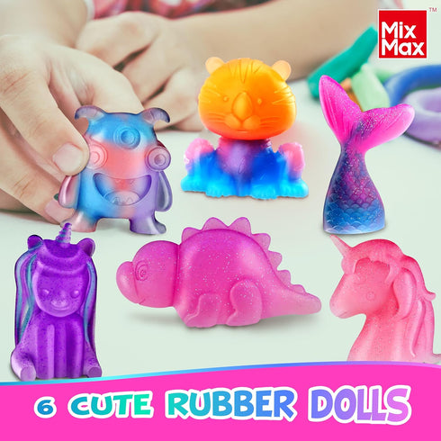MixMax 6 Packs 6-12 Make Your Own Squishies Toys, Rubber Dolls Making Kit for Kids Glow Jumbo Glitter Silicone Squishy
