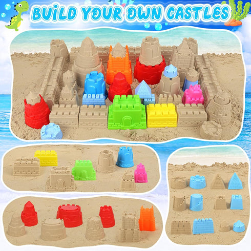 Set Set, 3-12 RACPNEL Collapsible Beach Toys for Kids Toddlers, Travel Beach Sand Castle Kits with Mesh Bag & Molds