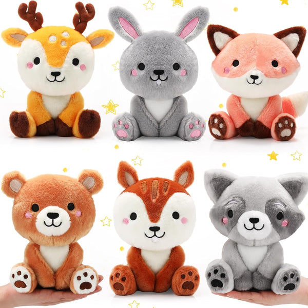 6 Pcs Woodland Animals Plush Toys - 7 Inch Bear, Rabbit, Squirrel, Deer, Raccoon, Fox Stuffed Animals for Gifts