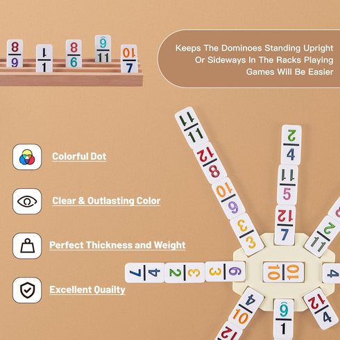 Set 12 91 9 4 2-8 8+ PUREPLAY Mexican Train Dominoes with Numbers - Double Colored Number Dominoes - Tiles, Trains