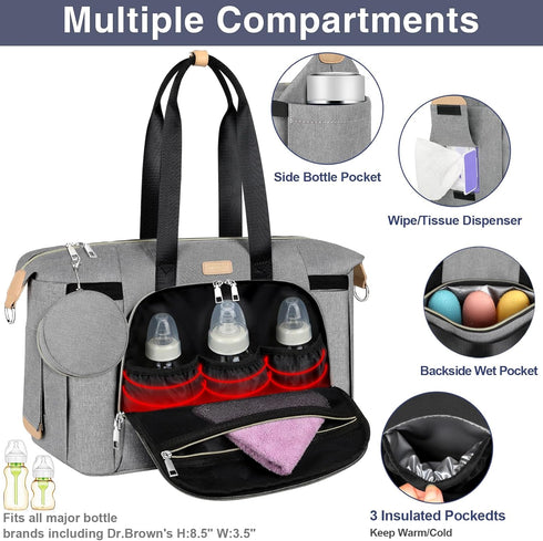 Mommy ITIEZY Diaper Bag Tote for Baby - Large Bag with Portable Changing Pad Pacifier Case, Hospital Bags Travel Baby