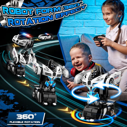 360 2.4GHZ, Remote Control Car, One-Click Becoming Robot Transforming Toys Car for Boys, Smooth Deformation, Demo Mode