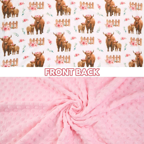 Highland Cow Lovey Baby Blanket for Boys Girls, Soft Fleece Minky with Dotted Backing, Newborn Toddler Crib Gift (26.5