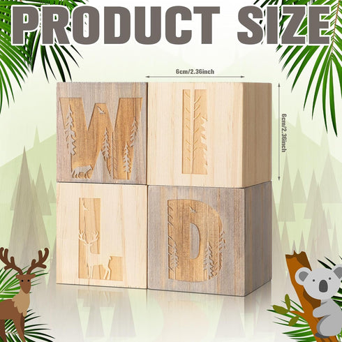 RattanView 4 Pcs Woodland Wild Nursery Wood Decor Nursery Wood Shelf Blocks for Bedroom Playroom Gifts Wild Sign