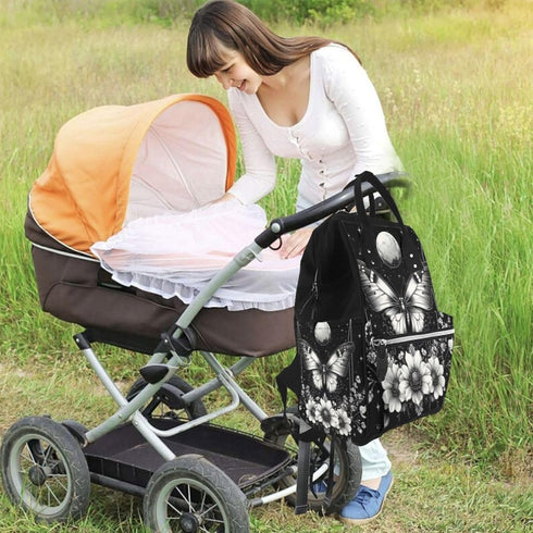 ZSUUGJ Backpack Gothic Butterfly Printed Diaper Bag Baby Bag Multi Function Baby Changing Bags For Travel