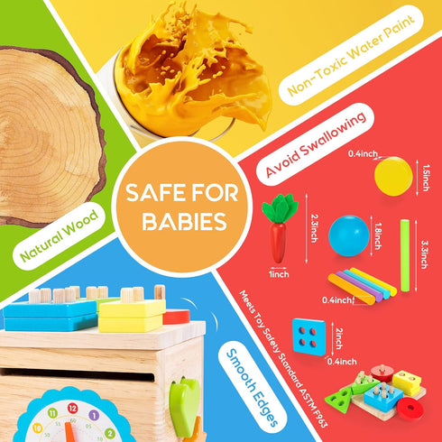 Montessori Toys 8-in-1 Wooden Play Kit for 1+ Year Old, Learning Activity Cube, Sorting & Stacking Toy, Gift for Boys