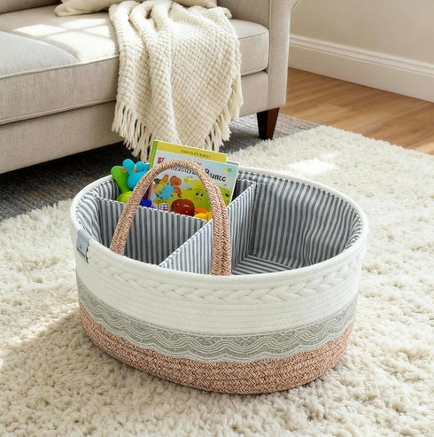 ebutyco Baby Diaper Caddy Organizer,Woven Rope Nursery Storage Bin,Newborn Gift Basket,Extra-Large Cotton Basket