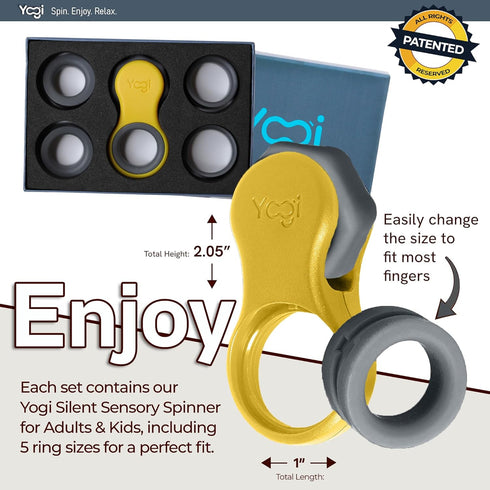 5 Yogi Fidget Toy for Adults & Kids Sensory Stress Relief Spinner with Silicone Finger Rings Quiet Desk Fidget