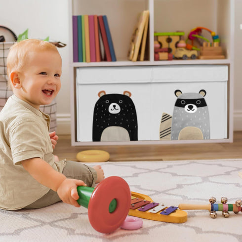 Sweet Jojo Designs Woodland Bear Racoon Boy or Girl Small Fabric Toy Bin Storage Box Chest For Baby Nursery or Kids