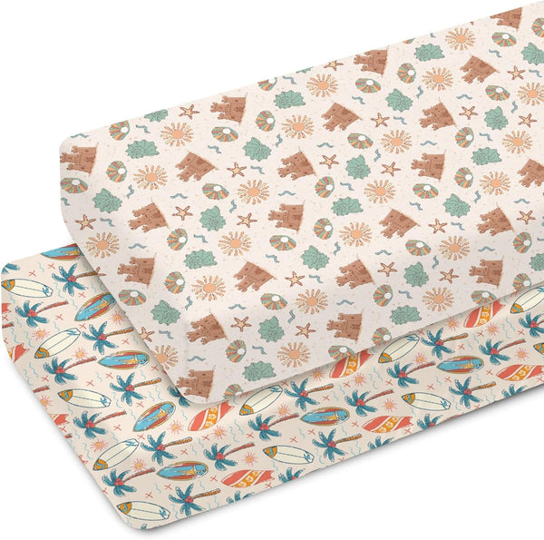 ZoUbqchY Retro Boho Surfing Baby Crib Sheets for Boy Girl 28"x52" Summer Surfboards