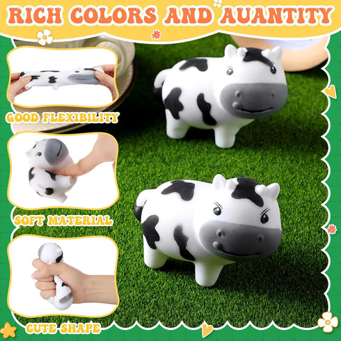12 Meooeck Pcs Cow Stress Relief Toy Stress Ball for Adults Mini Animal Stuffy Fidget Toys Black and White Cute Cow