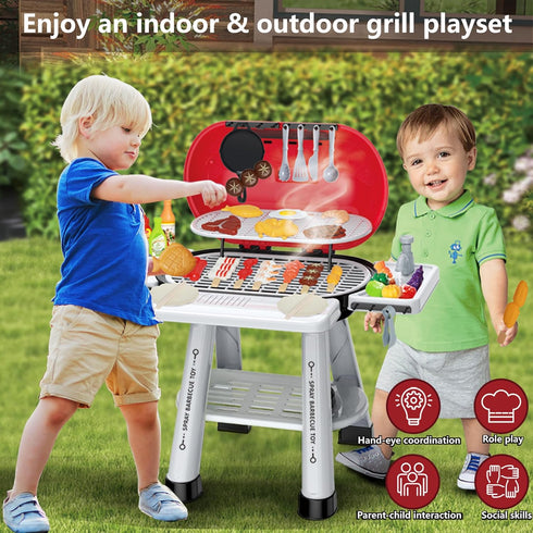 MUGEYMYD Sets 3-5, Playset 4-8. Play Kitchen Toy for Toddlers Indoor Outdoor Interactive Kids BBQ Grill with Smoke