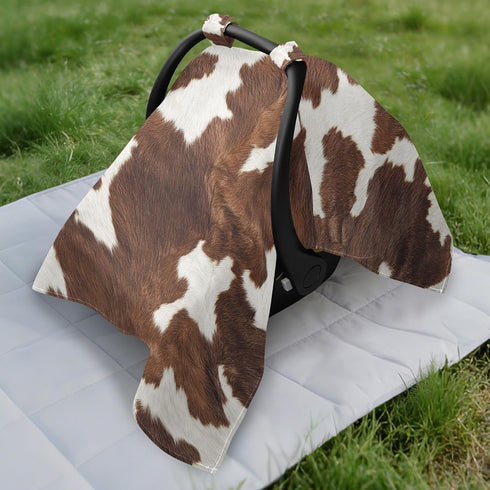 Dalzium Brown and White Cow Print Car Seat Cover Baby, Carseat Canopy Cover for Girl Boy, Breathable Baby Carrier Cover