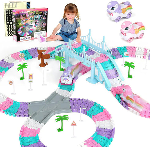 268 PCS Unicorn Race Tracks for Kids Toys, Glow in The Dark