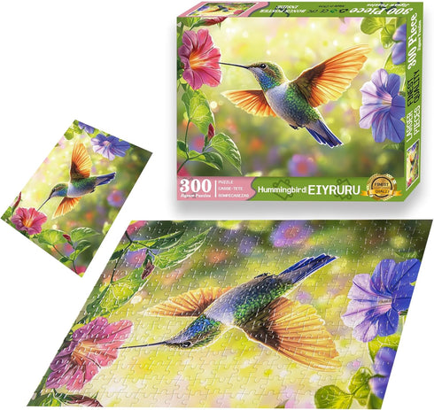 EIYRURU 300 Hummingbird 20.5 15 Pieces Puzzle for Adults, Spring Flowers Large Pieces Jigsaw Puzzle for Kids Adults