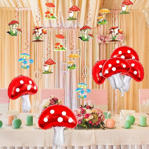 28 31 21 Inch Pcs Mushroom Birthday Party Decorations Hanging Swirls Foil Balloons x Air Floating Balloon Fairy